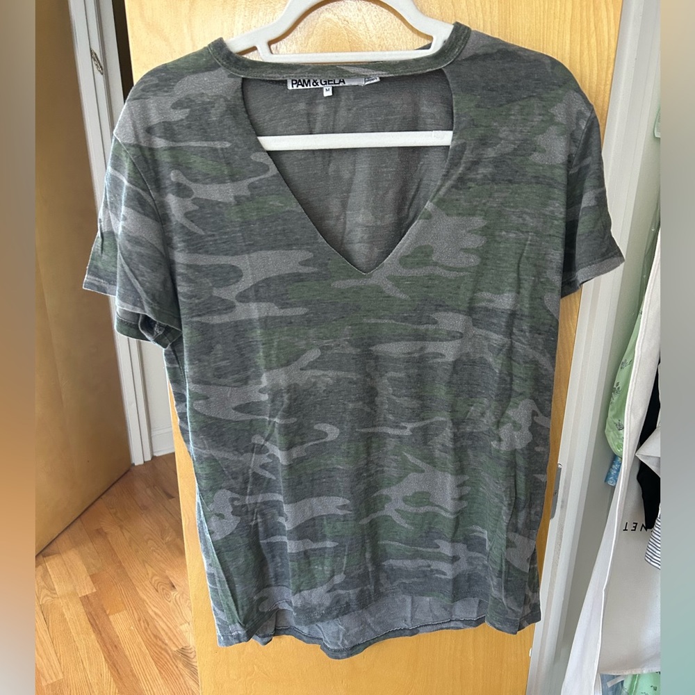 PAM & GELA  camouflage choker neck t-shirt size MEDIUM. Worn in great condition